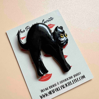 Scared Black Cat Resin Brooch