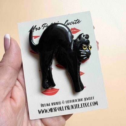 Scared Black Cat Resin Brooch