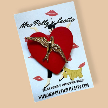 Little Heart and Swallow brooch