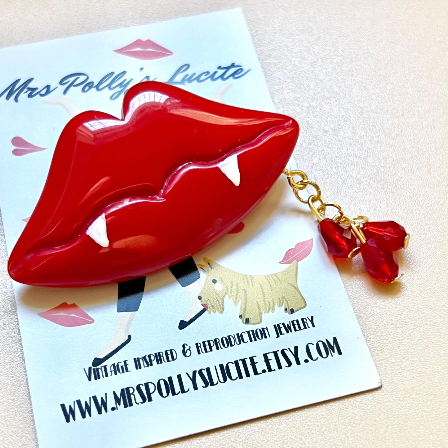 Gothic Vampire Red Lips Resin Brooch