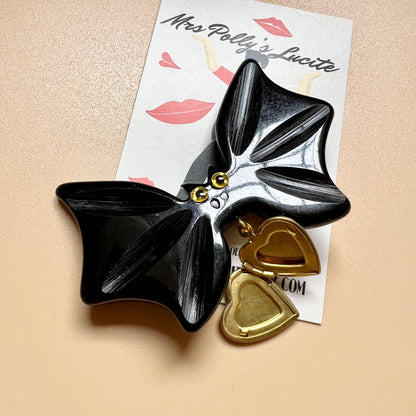 Spook-tacular Heart Locket Bat Brooch