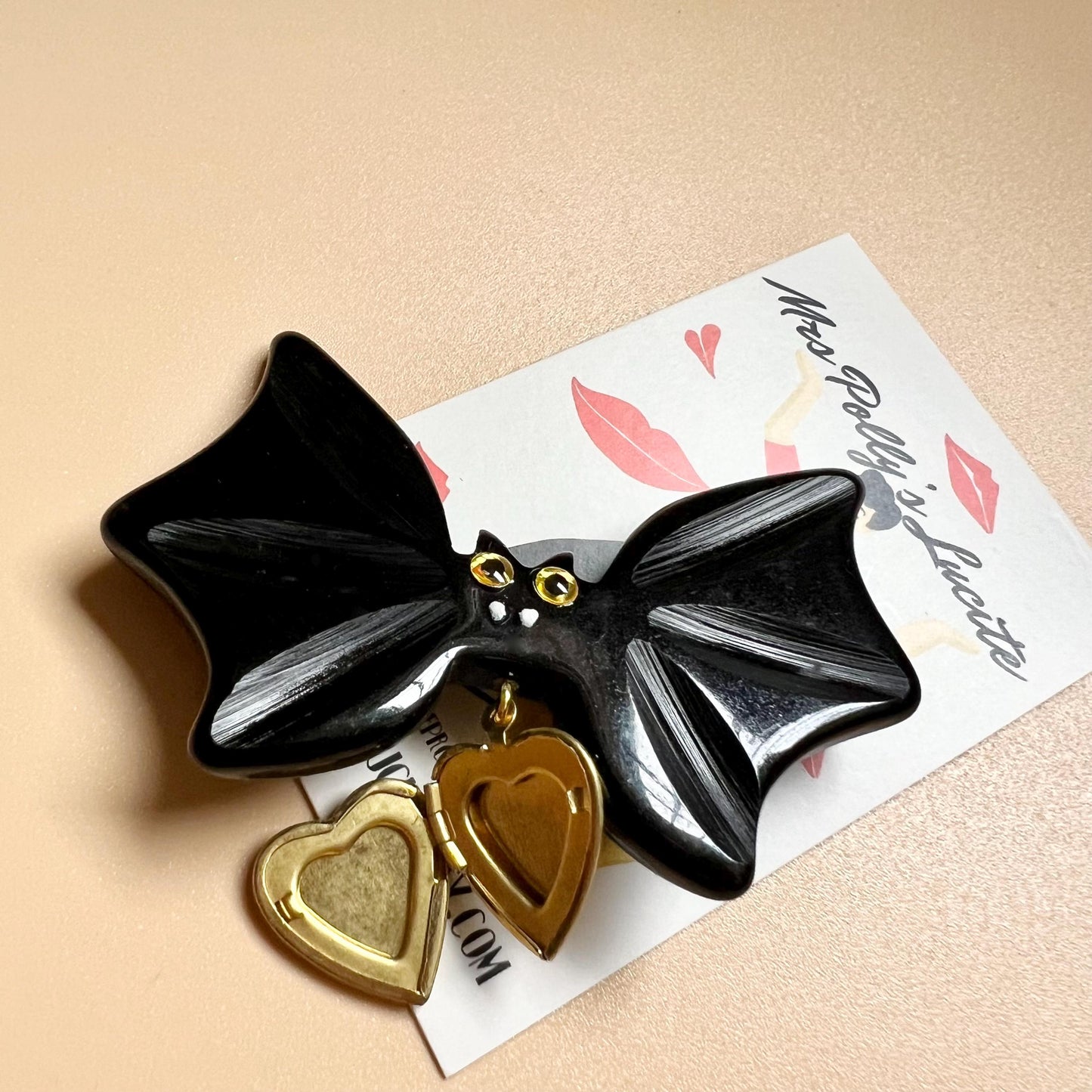 Spook-tacular Heart Locket Bat Brooch