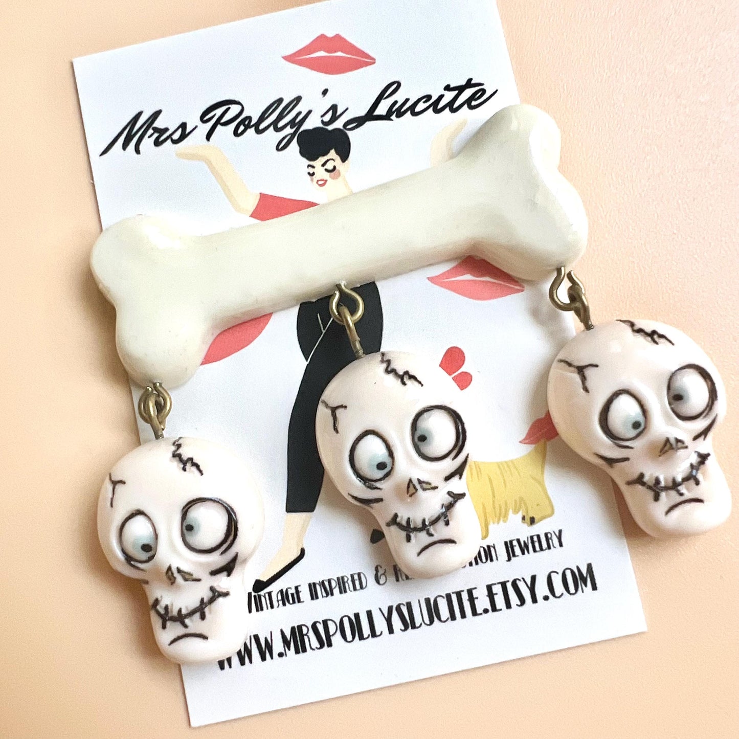 Silly Skulls Bone Brooch