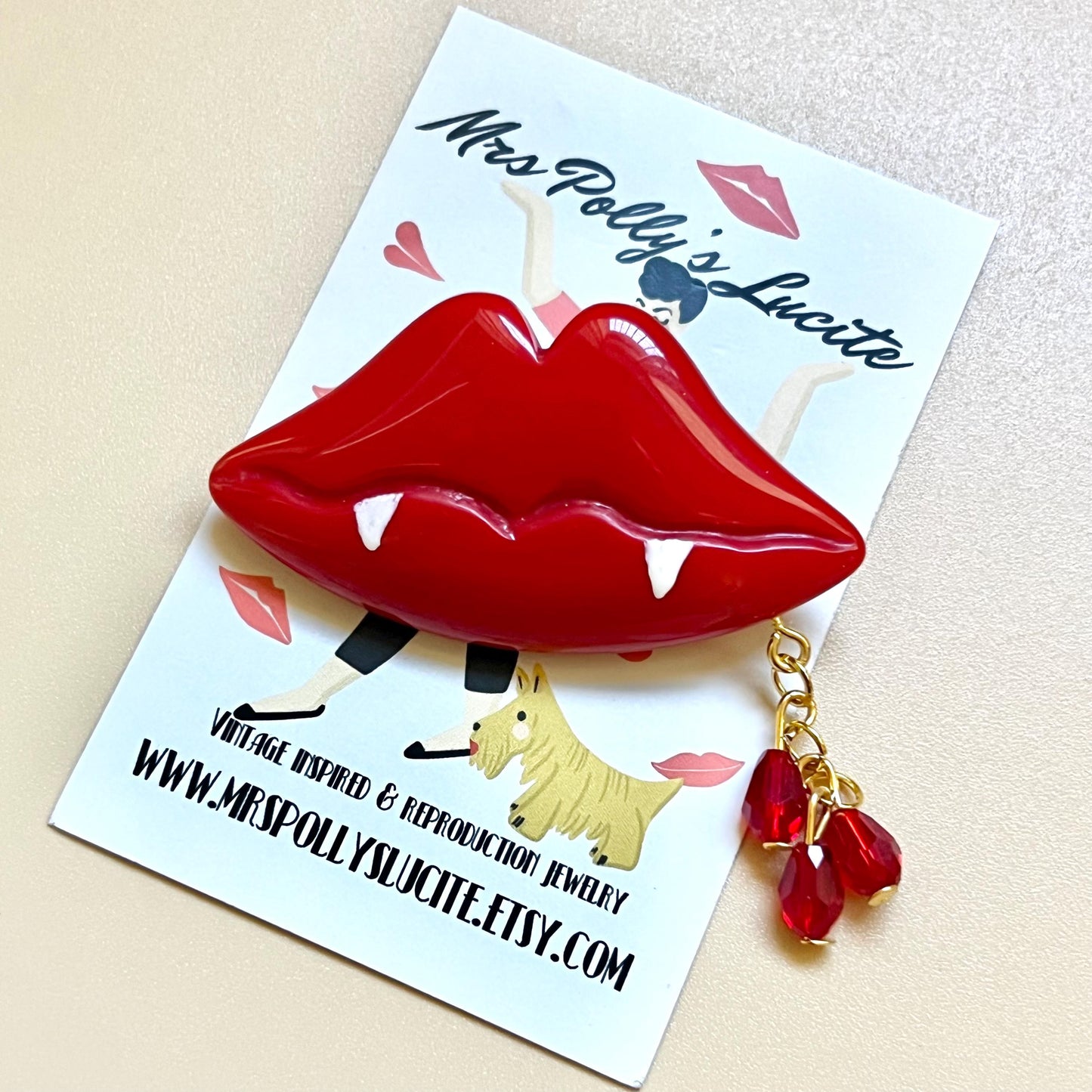 Gothic Vampire Red Lips Resin Brooch