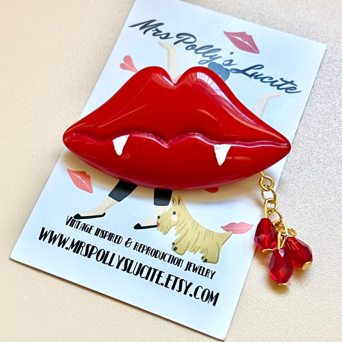 Gothic Vampire Red Lips Resin Brooch