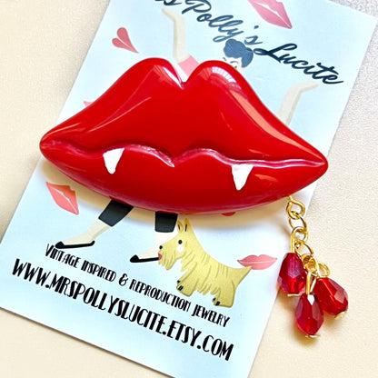 Gothic Vampire Red Lips Resin Brooch