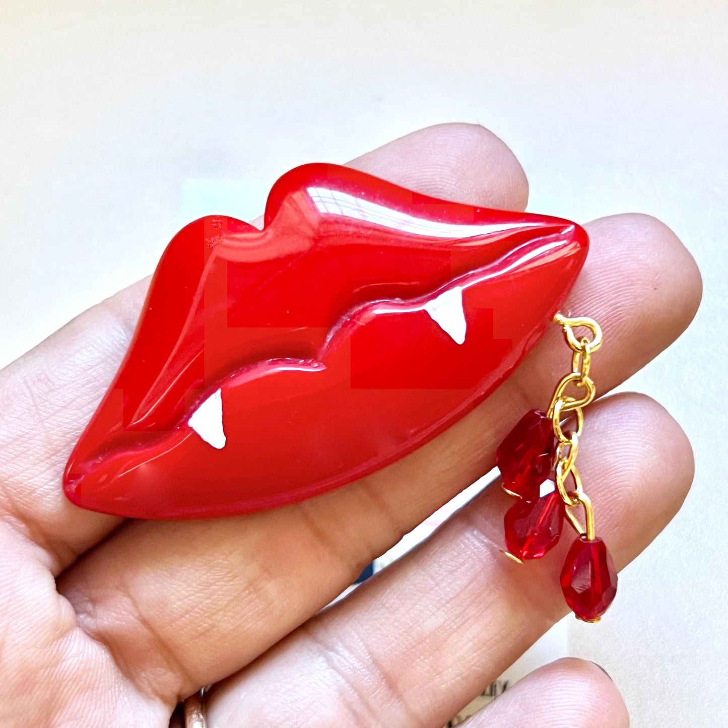 Gothic Vampire Red Lips Resin Brooch