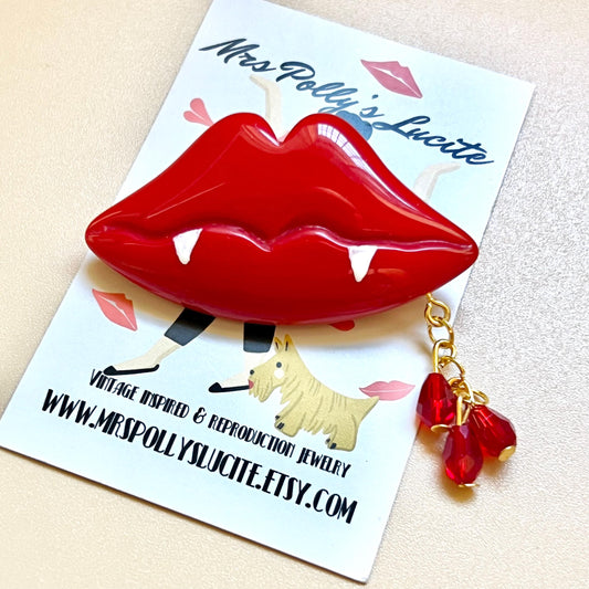 Gothic Vampire Red Lips Resin Brooch