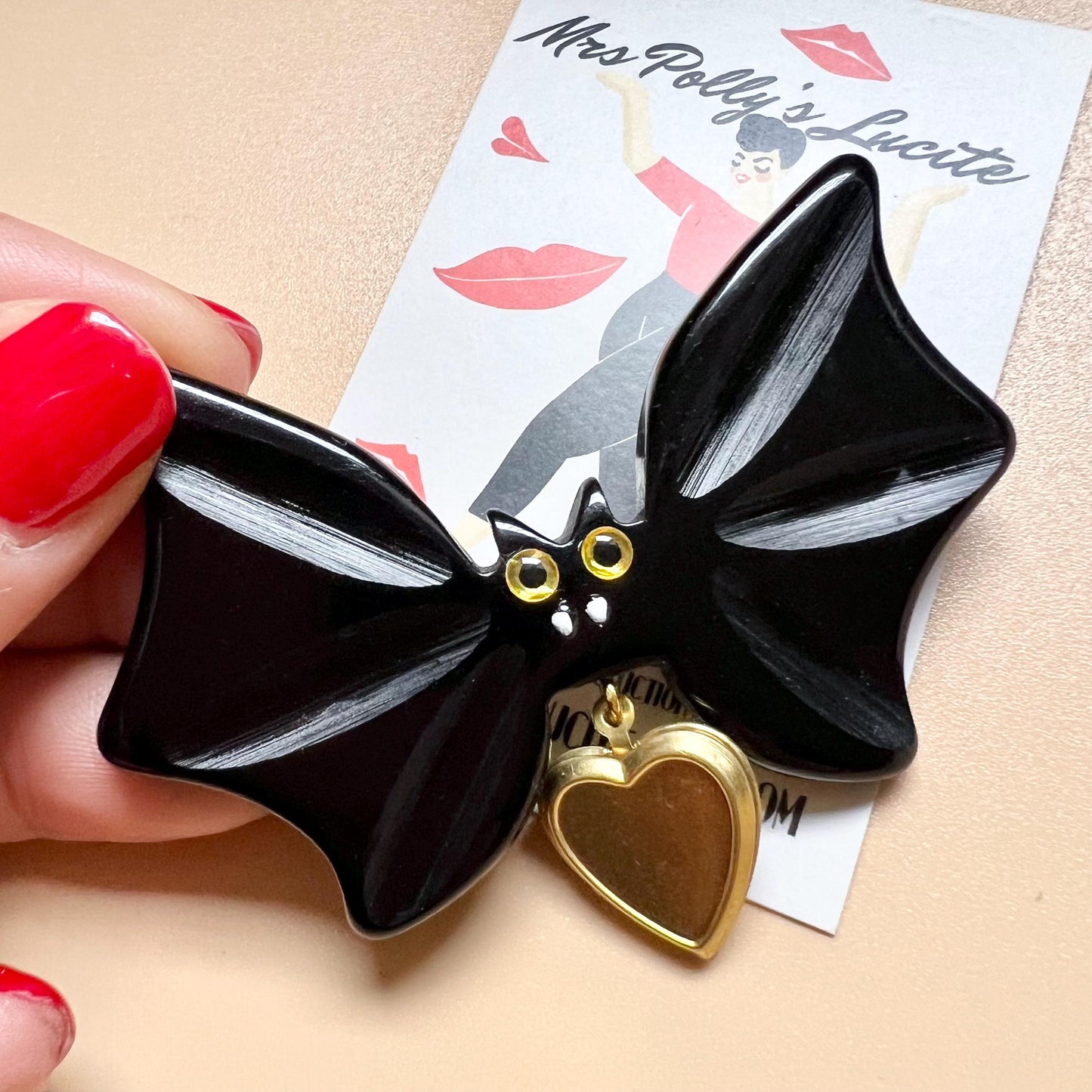 Spook-tacular Heart Locket Bat Brooch